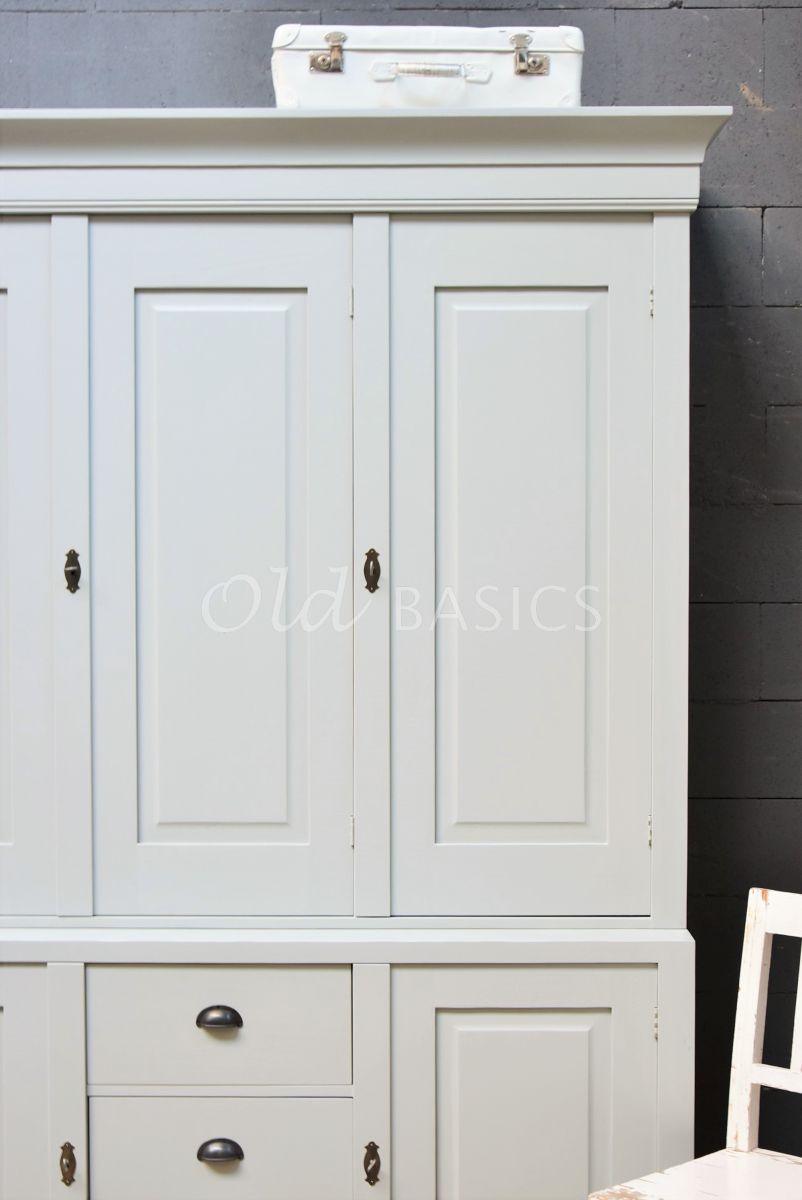Detail van Zweedse kast, 3 deuren, RAL7038, grijs, materiaal hout